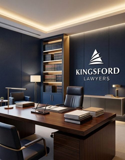 Kingsford Lawyers family law office interior with legal books and professional consultation desk